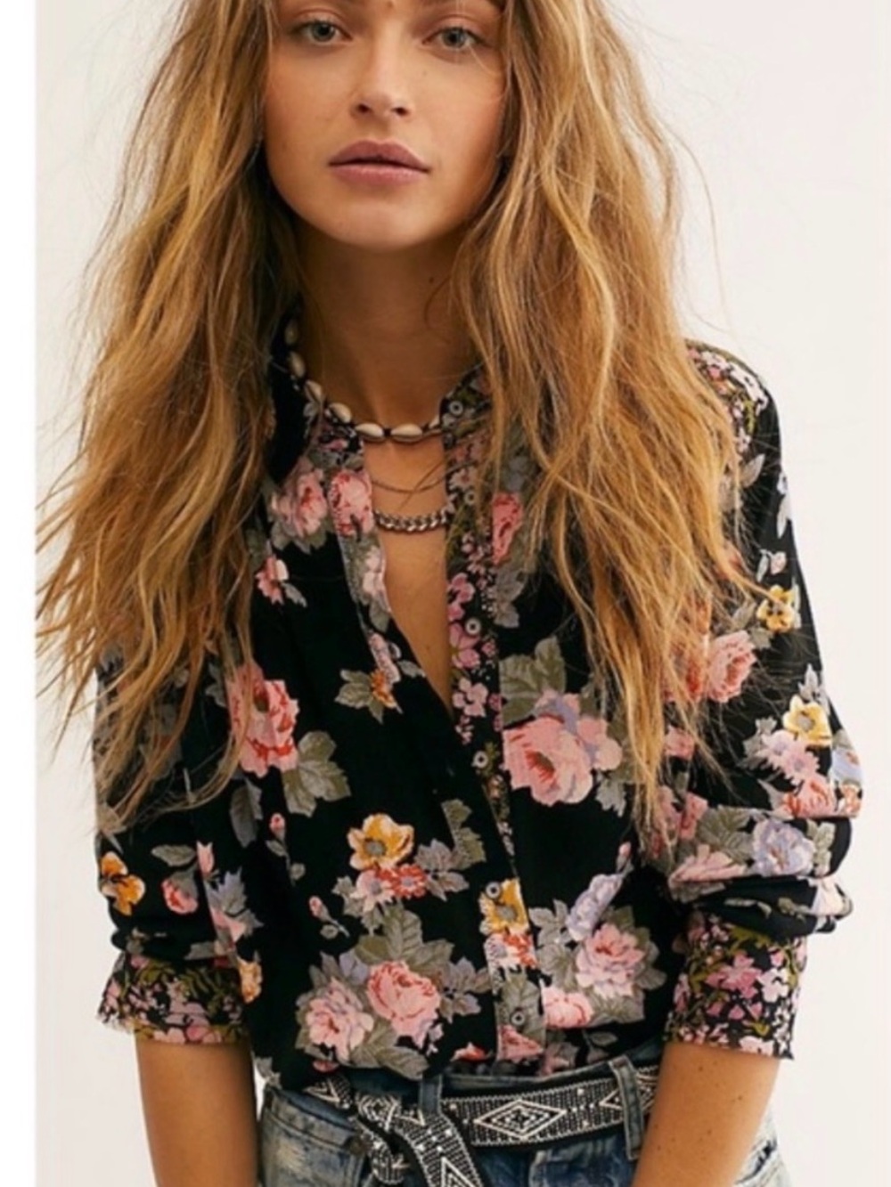 NWT Free People Hold On To Me Button-Up Blouse with Floral Print, Size SP